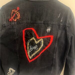 Sanctuary Black Jean Jacket with Red and White Accents